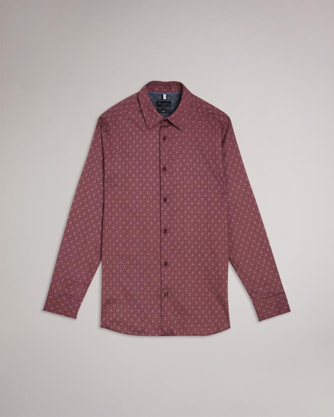 Chemises Ted Baker Long Sleeve Geometric Star Print Bordeaux Homme | POK-79833145